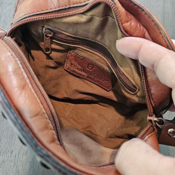 Etienne Aigner Woven Leather Bucket Crossbody Bag Brown Vintage 90s Boho Rare - Picture 6 of 10